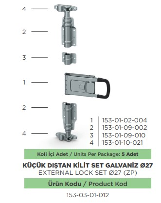 KUCUK DISTAN KILIT SET CAP 27 GALVANIZ